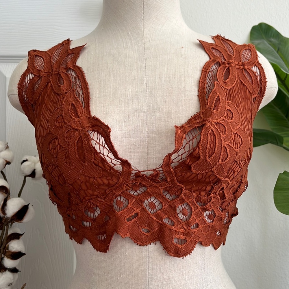 Floral Lace Burnt Orange Bralette Crop Top